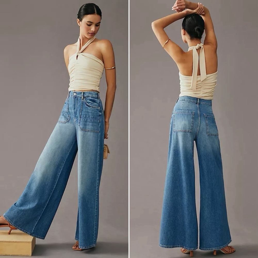 Anthropologie Pilcro Jeans 29 The Jane High Rise Wide Leg Denim Flare Boho - Picture 13 of 13